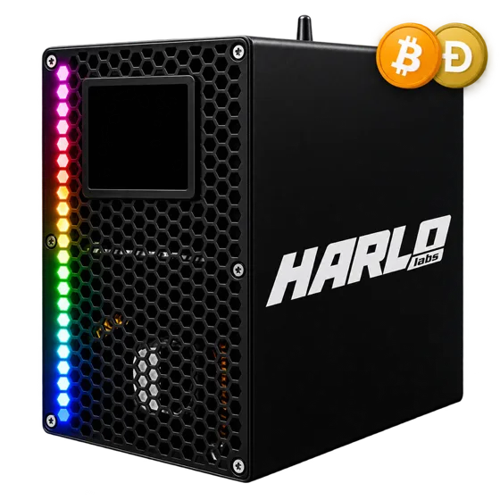 Harlo H15 Dual miner with Bitcoin and Dogecoin badges